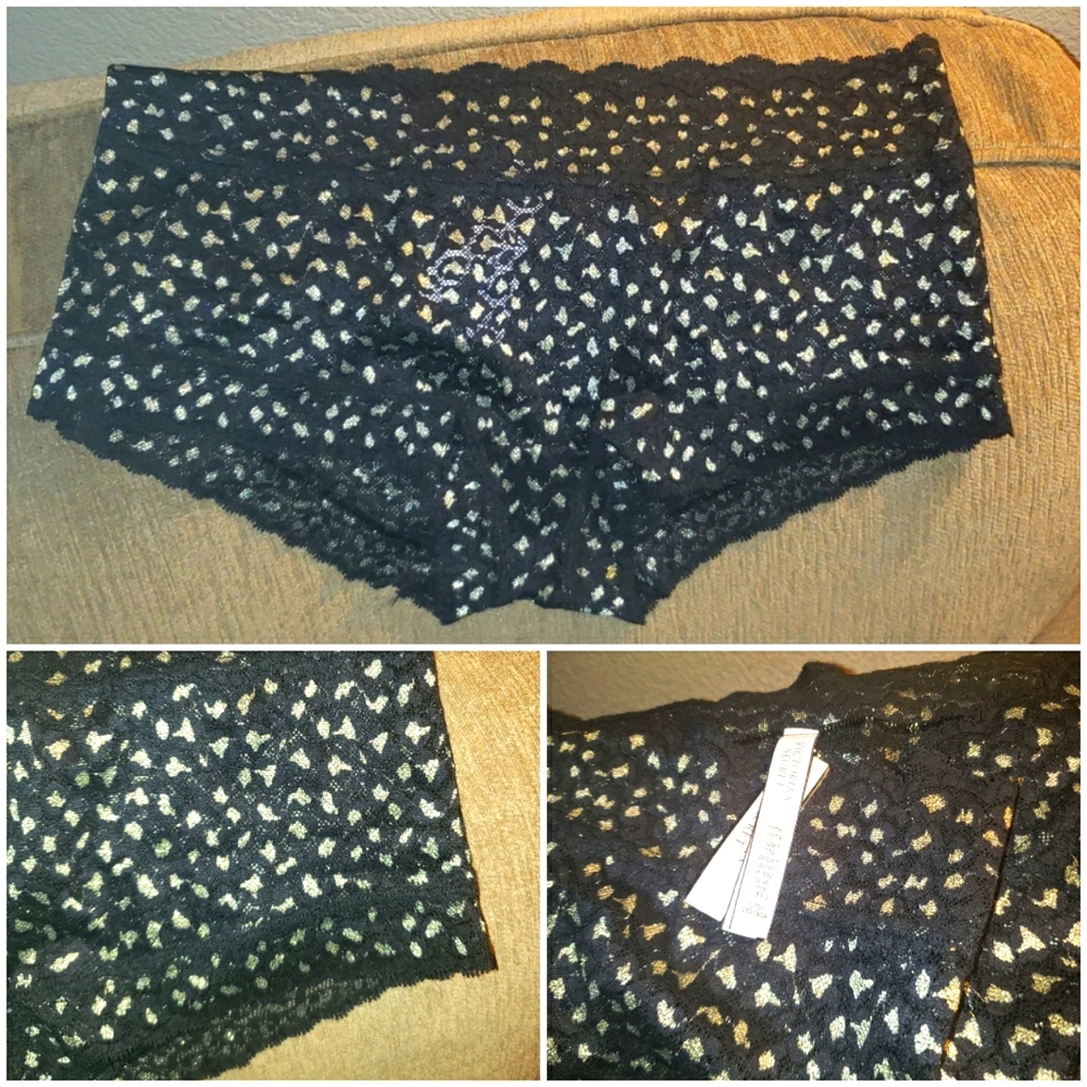 NWT Victoria Secret Shortie Panties Black/Gold with lace waistband